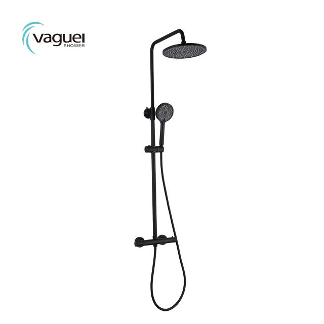 Thermostatic rain shower set European black style wall exposed mixer faucet bathroom Constant shower column