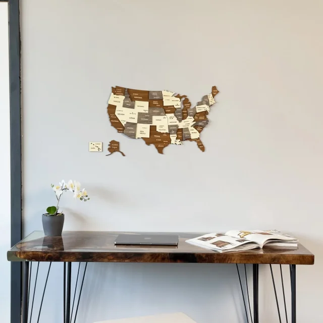 New Desgin Wooden World Map Home Office Decor 3D Wooden Wall Map of USA Features