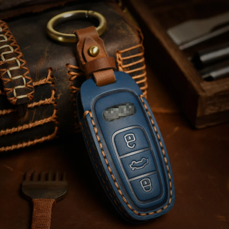 Genuine leather Key Case Cover CasSuitable for Audi Key Kit A6L A7L A8L Q7 Q8 A4L Q5L Genuine Leather Key Protector Fob
