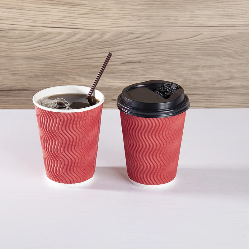 Disposable Corrugated Comfortable Odorless Safe Material Ripple Wall Paper Cup For Tea And Coffee With Lids