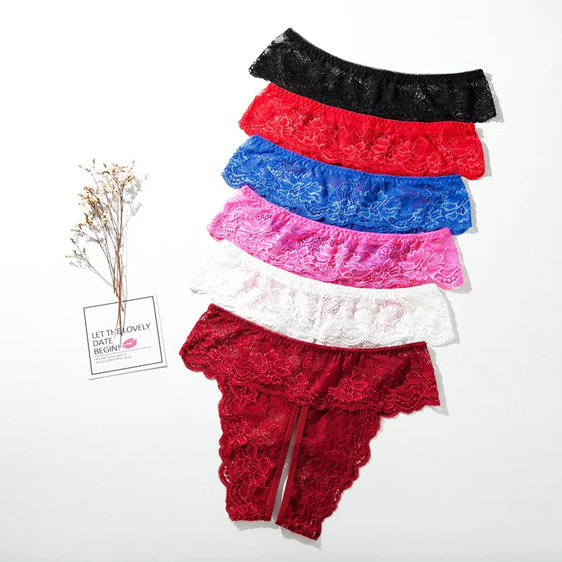 Wholesale Plus size open crotch panty lace brief for plump women sexy ladies underwear