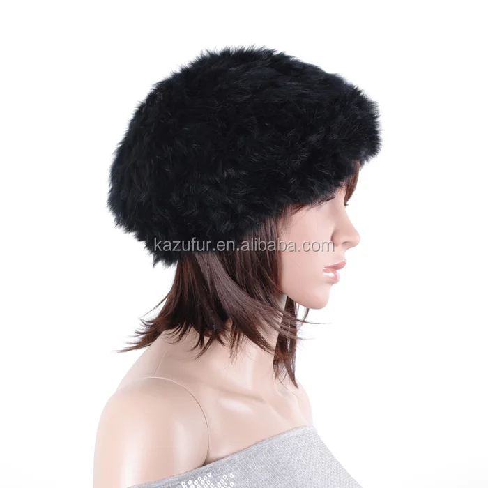 Crochet Ladies Winter Hand Knit Rabbit Fur Beret Hat