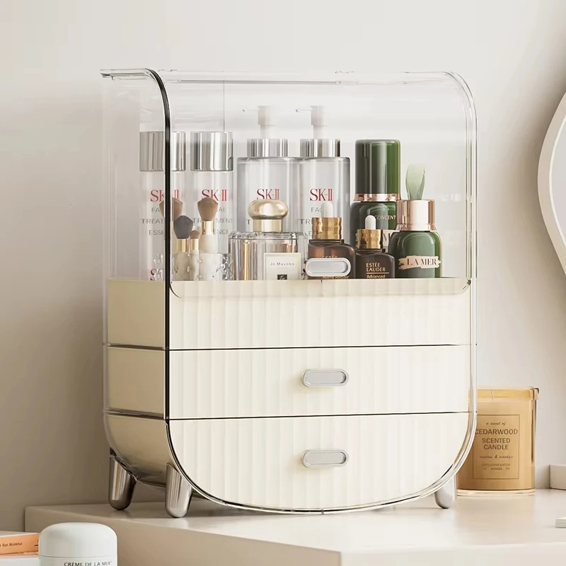 Bedroom Cosmetics Storage Box Transparent Drawer Makeup Storage Box Plastic Cosmetics Display Cabinet With Cover