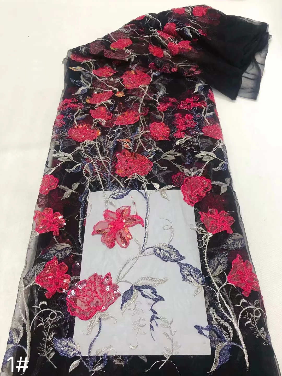New Design rose pattern Fabric Luxury Embroidery sequin tulle Lace Fabric African Lace Fabric