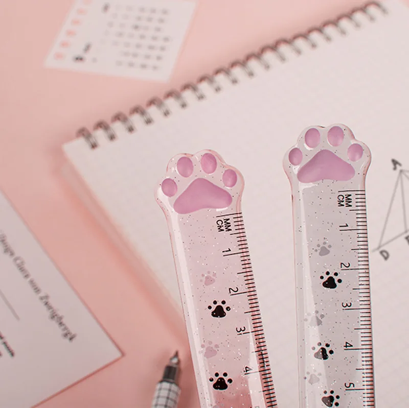 Cute Cat Paw Shape 6 Inch  Small Ruler Plastic Ruler Straight Ruler Plastic Measuring Tool for Student School Office