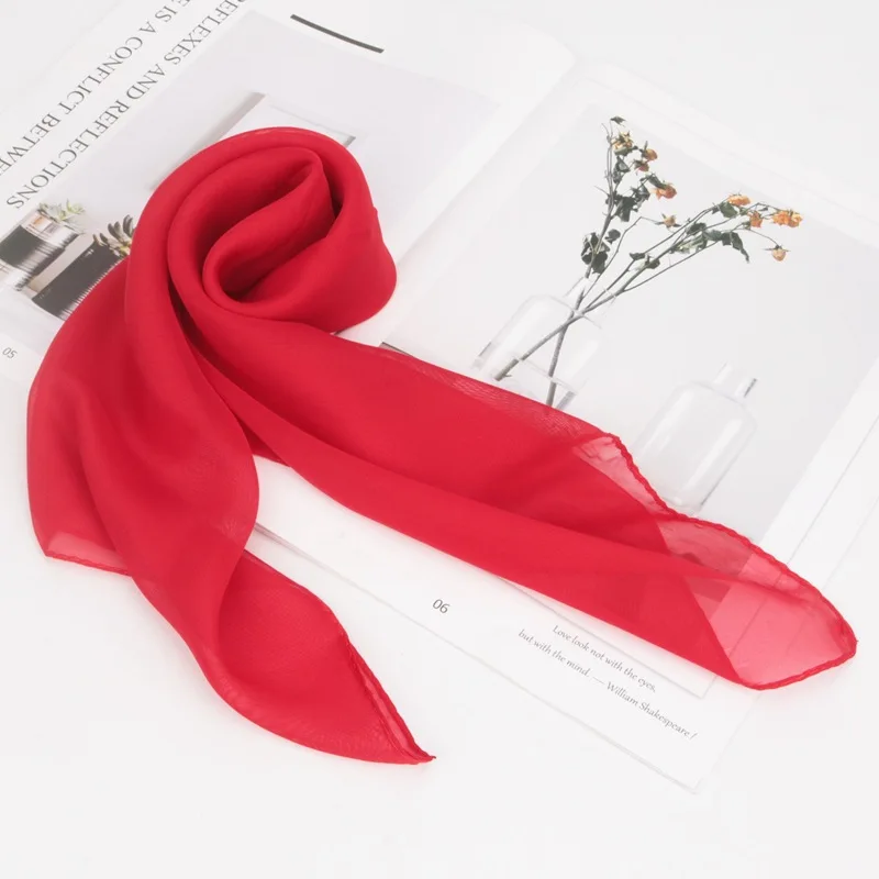 Wholesale Small Ethereal Square Chiffon Scarf for Girls Children High Quality Polyester Custom Logo Plain Color Bandanas Scarf
