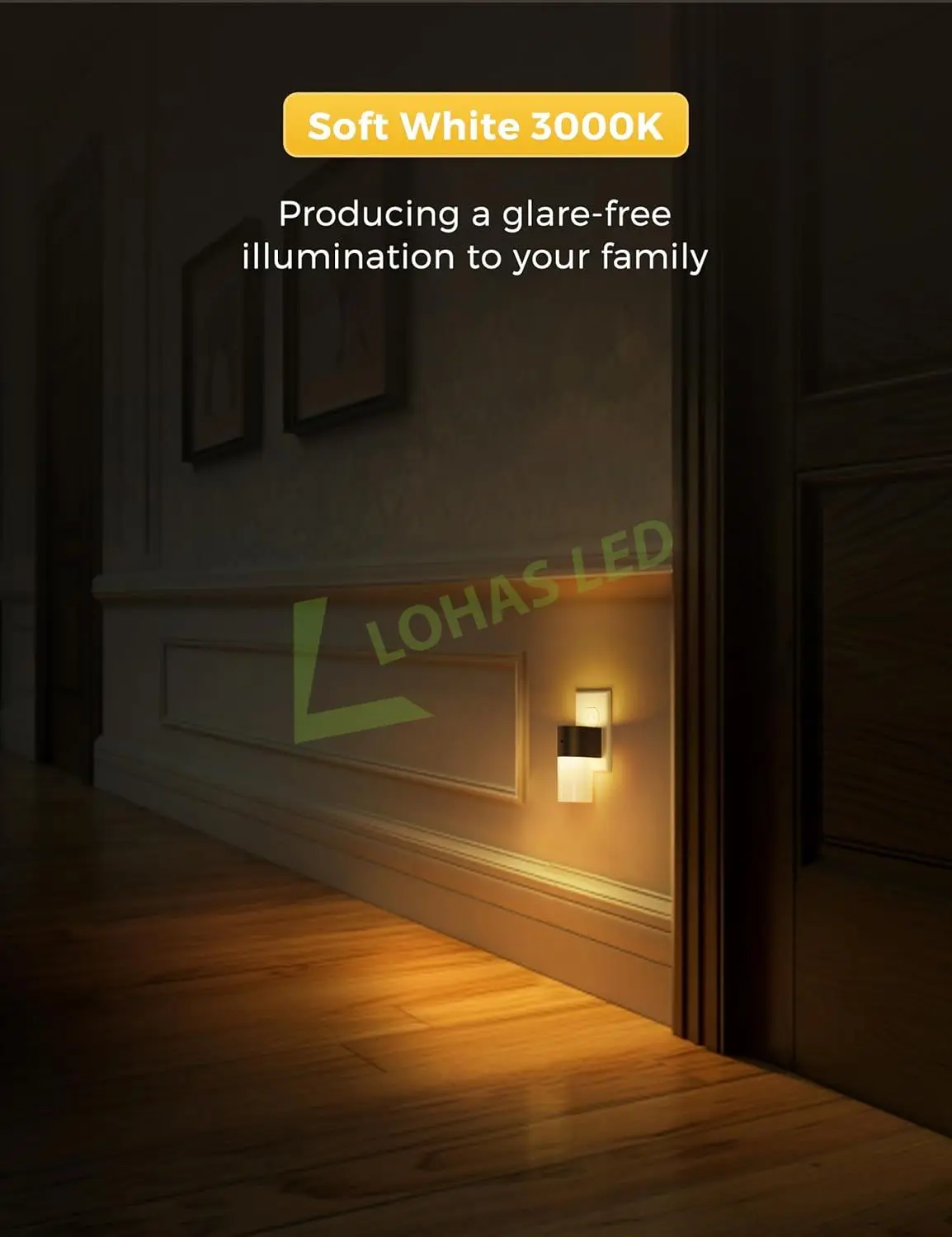 LOHAS Wall Plug Nightlight Dimmable LED Nightlight Dusk to Dawn Light Sensor LED Night Lights for Bedroom Kids Room