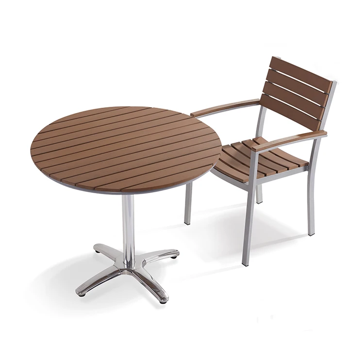 Wholesale Outdoor Plastic Wood Dining Table Sets Patio Brown Plastic Teak Restaurant Table And Chair Set