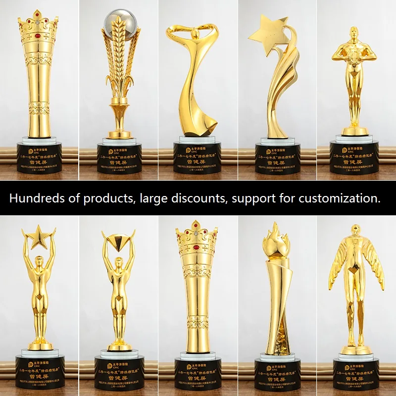 Custom metal gold-plated trophy with crystal earth world competition trophy Oscar trophy souvenir Golden Globe Award