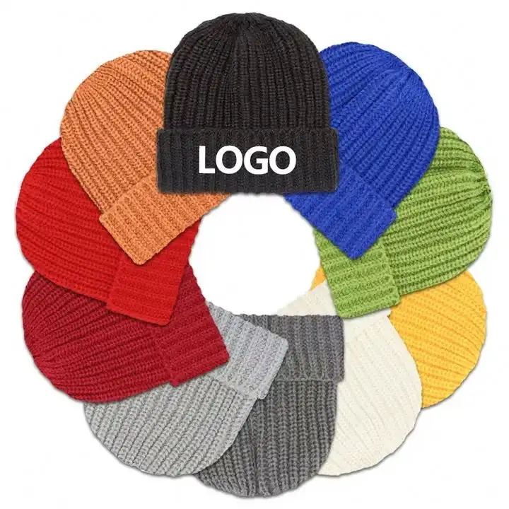 K1076 Wholesale Thick Heavyweight Knitted Winter Hats Custom Warm Blank Knit Beanie