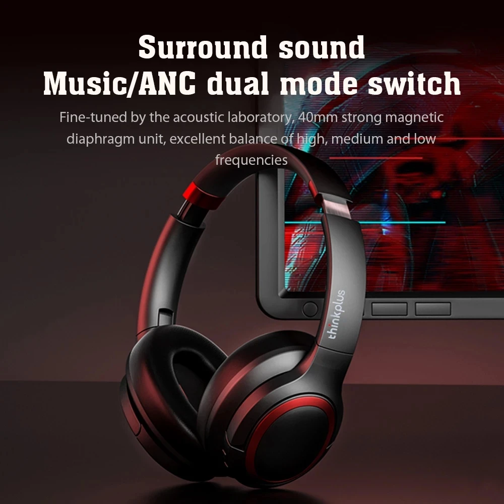 Lenovo Thinkplus TH40 Headphone Gaming headset BT 5.0 HIFI sound quality ANC noise reduction PET diaphragm Music Headset