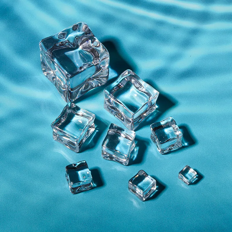 20mm 25mm 30mm Wholesale Transparent Artificial Acrylic Ice Cube Stone Clear Fake Plastic Ice Cube For Bar Accessories