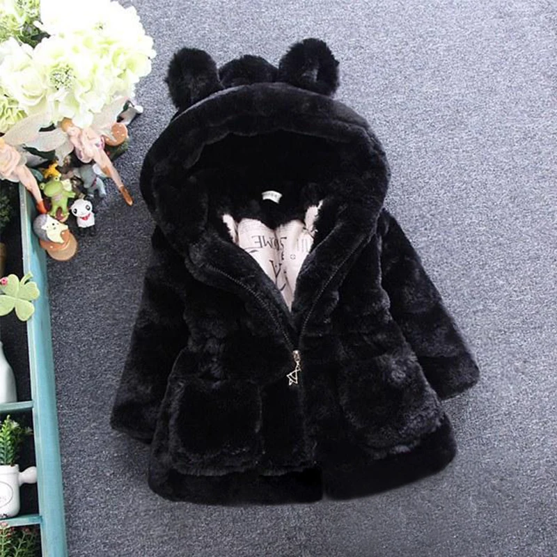 Girls Clothing Baby Coats for Girls Faux Fur Hooded Jackets for Winter Kids Clothes Plus Cotton Thick Children Outerwear