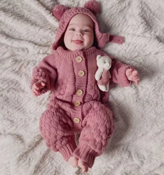 Custom Logo New born Organic Cotton Winter Clothes Plain Baby Long Sleeves Knit baby rompers newborn jumpsuits rompers sweater
