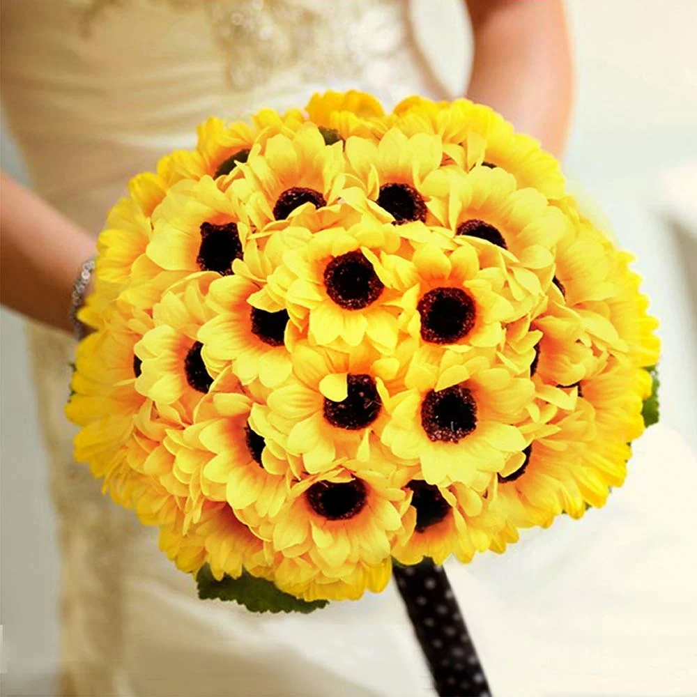 Artificial Silk Yellow Sunflower Heads Fabric Floral for Home Decor Wedding Decor Bride Holding Flowers Garden Craft Art Decor