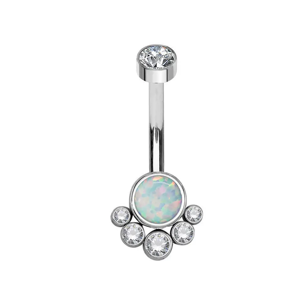 Custom Medical Grade ASTM F136 Titanium Piercing Ombligo Titanio Grado Implante Bezel Set Opal and CZ Designer Navel Piercing