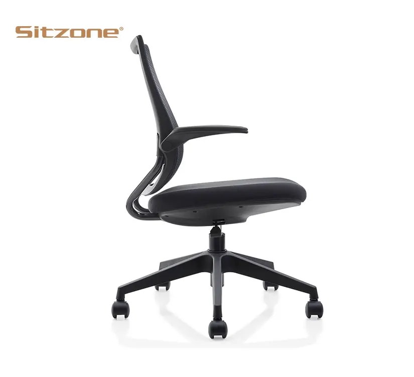 Factory Wholesale flip up arms mesh office chairs middle back ergonomic Cheap mesh staff chair computer desk task office chair