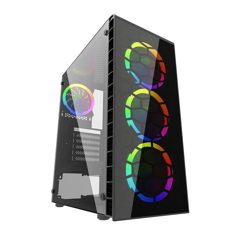 Atx Computer Case Water Cooling Pc Rgb Led Desktop Gaming Case With Argb Led Fans Full Tempered Glass Side Panel