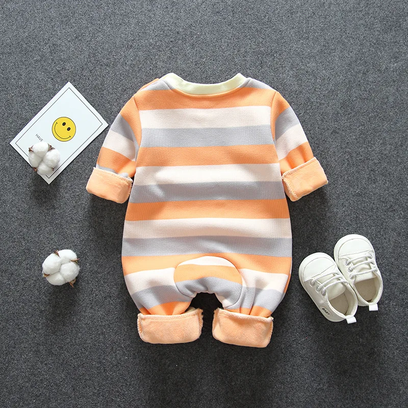 Spring and autumn baby clothes long-sleeved one-piece cartoon plus velvet baby boy cute romper