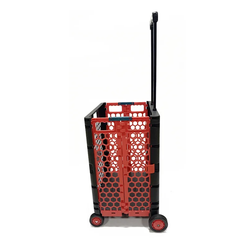 Plastic Cart Shopping Trolley Hot Selling New Design 4 Wheels Folding Half Size Trolley with 7 Plastic Drawers Customized Logos