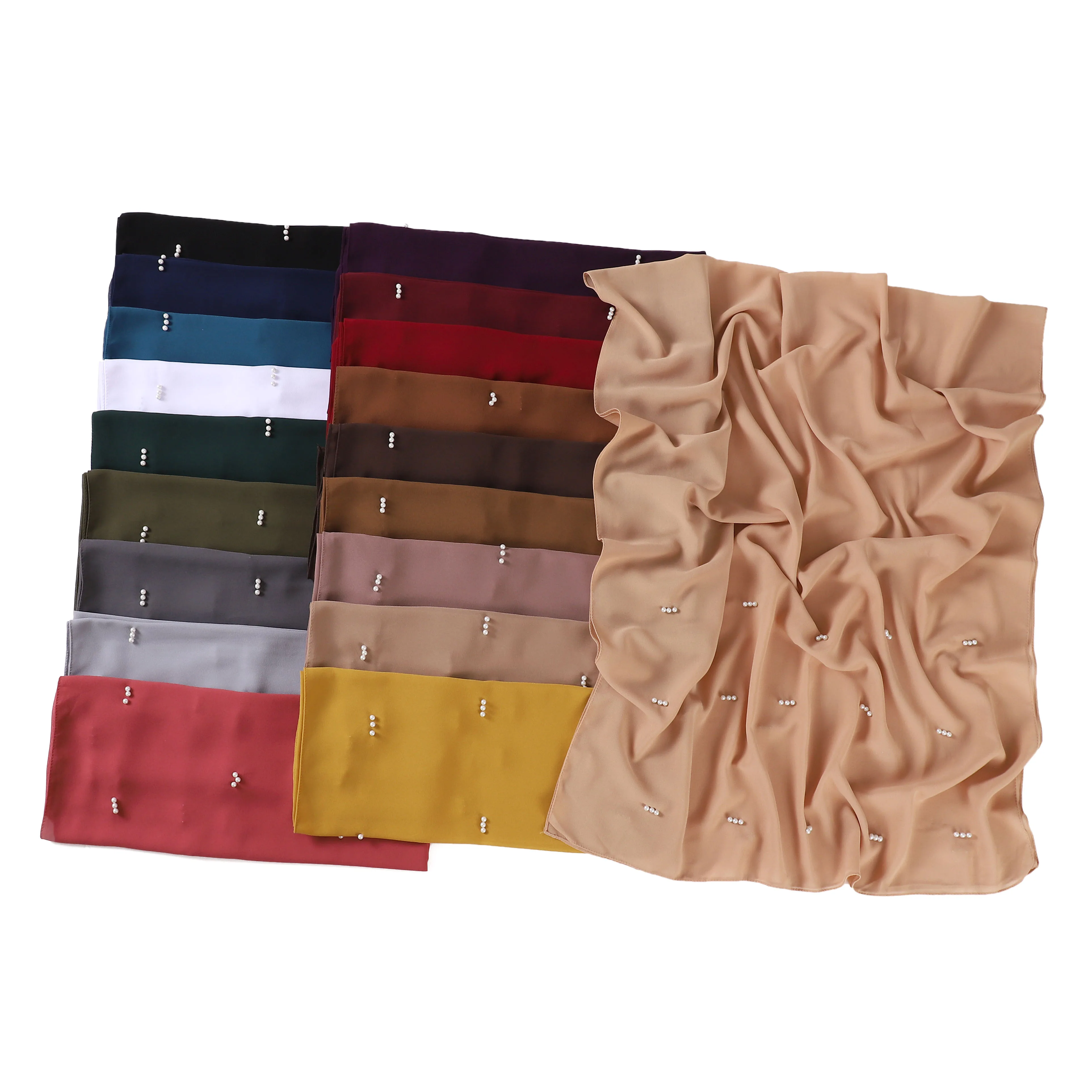 Latest Fashion Rhinestone Chiffon Veil Malaysia Tudung Bawal Arab Headscarf Muslim Turban Shawl Women Hijab Ladies Pearl Scarf