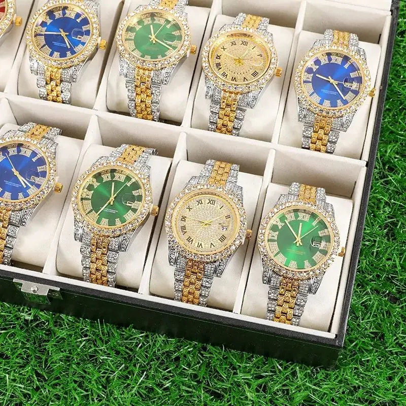 stainless steel gold hand diamond mans watch ladies women luxury wrist men quartz watches