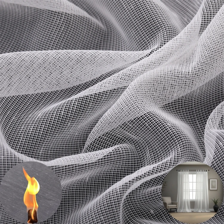 Заводская поставка по индивидуальному заказу огнестойкая полиэфирная трикотажная жаккардовая Прозрачная вуаль для занавесок гостиной