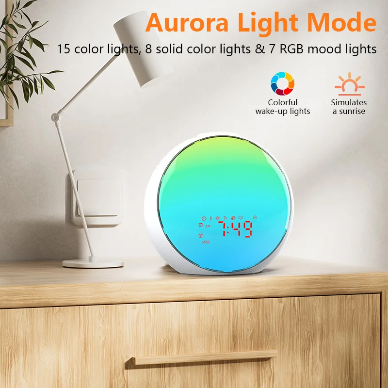 Bedroom Digital Dimmable Alarm Sunris Clock Sunrise Simulation Wake Up Light Alarm Clock