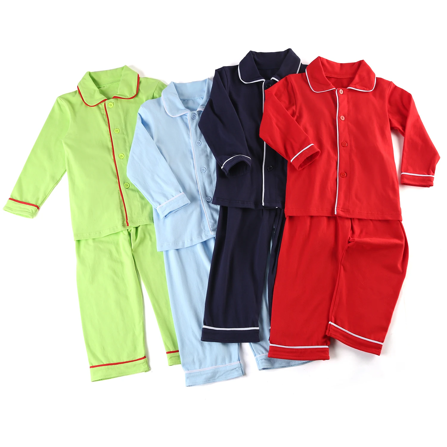 RTS no moq blank cotton baby boy pyjamas long sleeve kids boys custom embroidery pajamas sets little boy xmas pajama two piece
