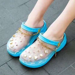 Женские прозрачные сабо из ЭВА, прозрачные Сабо голубого и розового цвета, сабо-Сабо со стразами и цепочкой, оптовая продажа