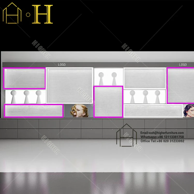 hair product display shelf wig store display hair display cabinet with light