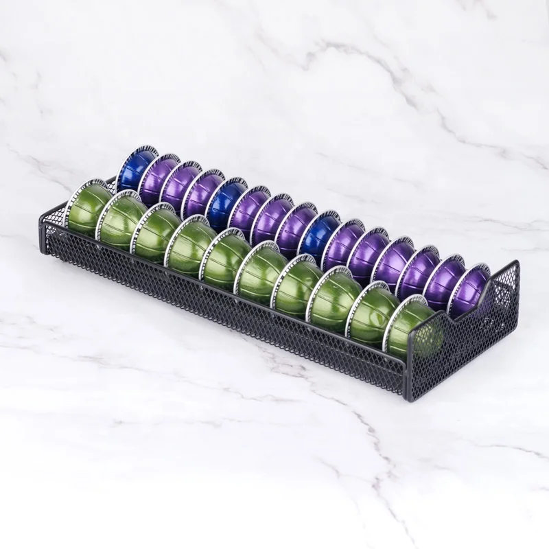 Black Coffee Accessories Holder 3 Tier Metal Mesh Coffee Capsule Holder Drawer Nespresso Coffee Pod Box