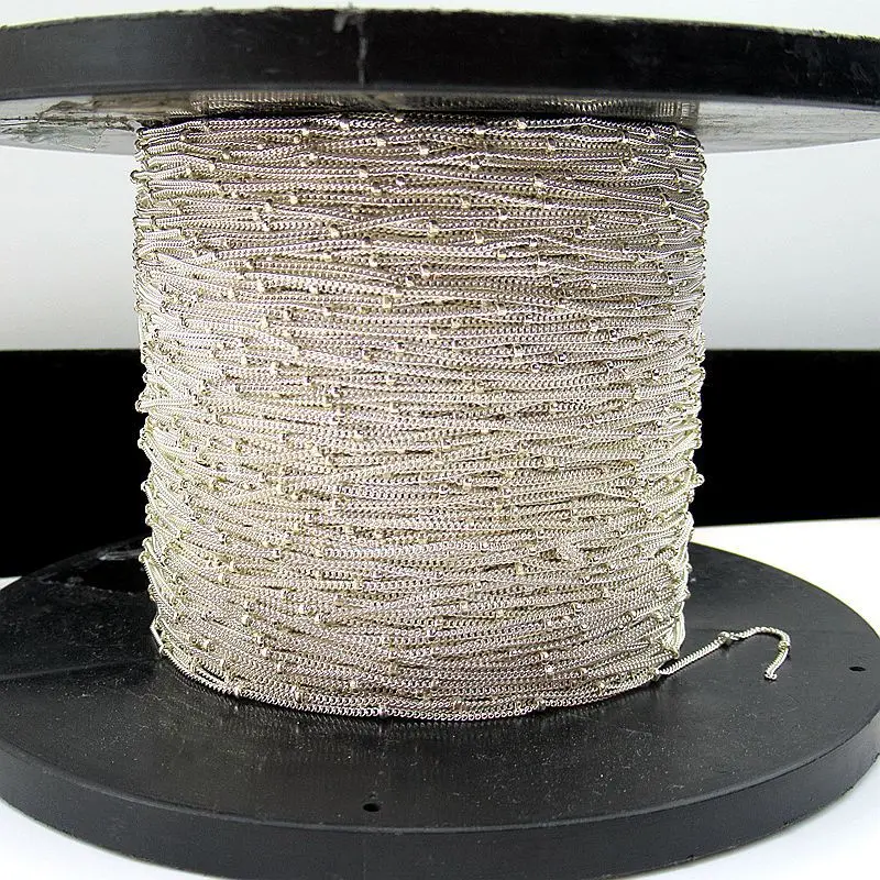 GP satellite chain S925 silver ball Bulk Curb Cable saturn Chain w/ Beads unfinished for permanent jewelry chains making