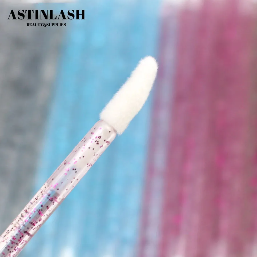 Astinlash Pink Black Clear Handle Lip Brush Lip Gloss Applicators Crystal Lashes Micro Lip Brushes For Eyelash Extensions