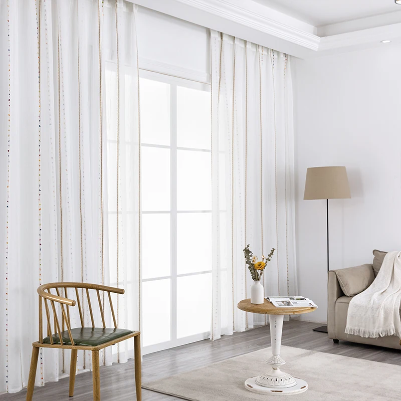 Light Filtering Semi-Sheer Curtains for Nursery Girls Kids Room Rod Pocket Boho Voile Window Sheer Curtains for Bedroom