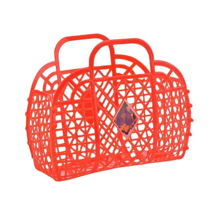 Bagsplaza Retro Style Jelly Purse Beach Bag Summer Child Plastic Storage Tote Collapsible Soft Storage Gift Basket Handbag