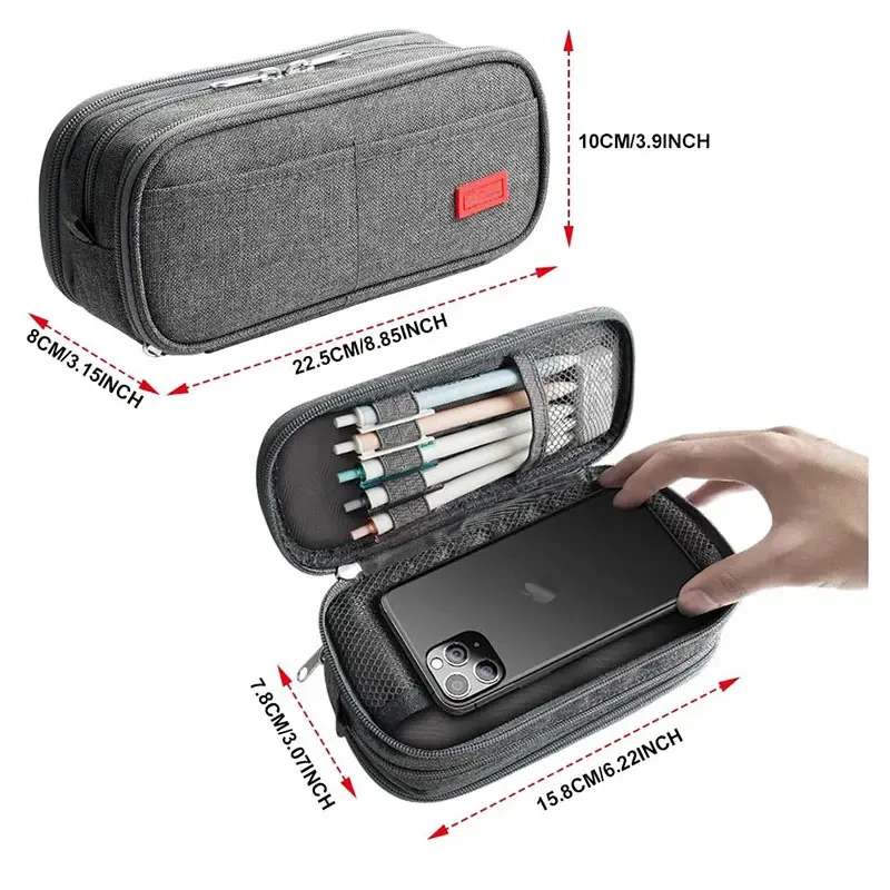 Factory Custom Gray Stationary Bag School Student Pencil Bag Pouch Kid Pencil Case