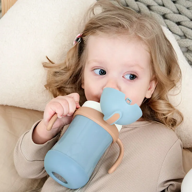 BPA Free Easy Grip Children  Water Bottle Stainless Steel Double Wall Insulated Straw Toddler Baby Sippy Thermos Cup