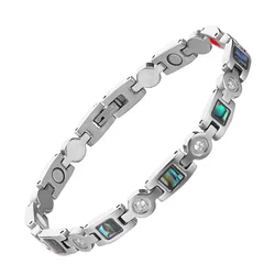 Women Shell Crystal Magnetic Stainless Steel Bracelets