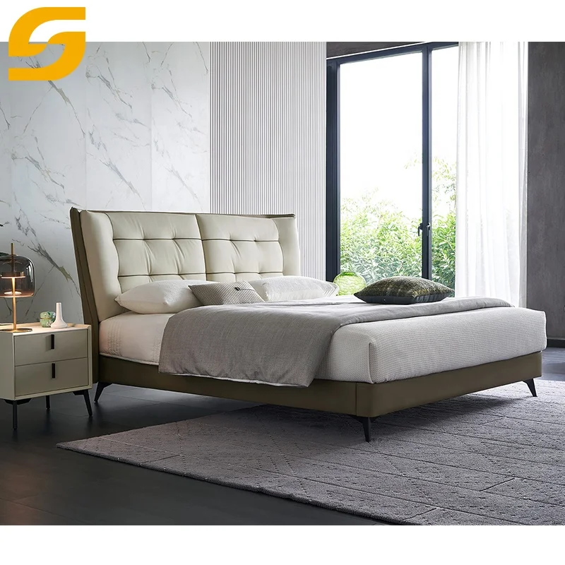Simple Design Wholesale Hotel Bedroom Furniture Sleep Upholstered Leather Bed Frame King Size Queen Bed With Storage