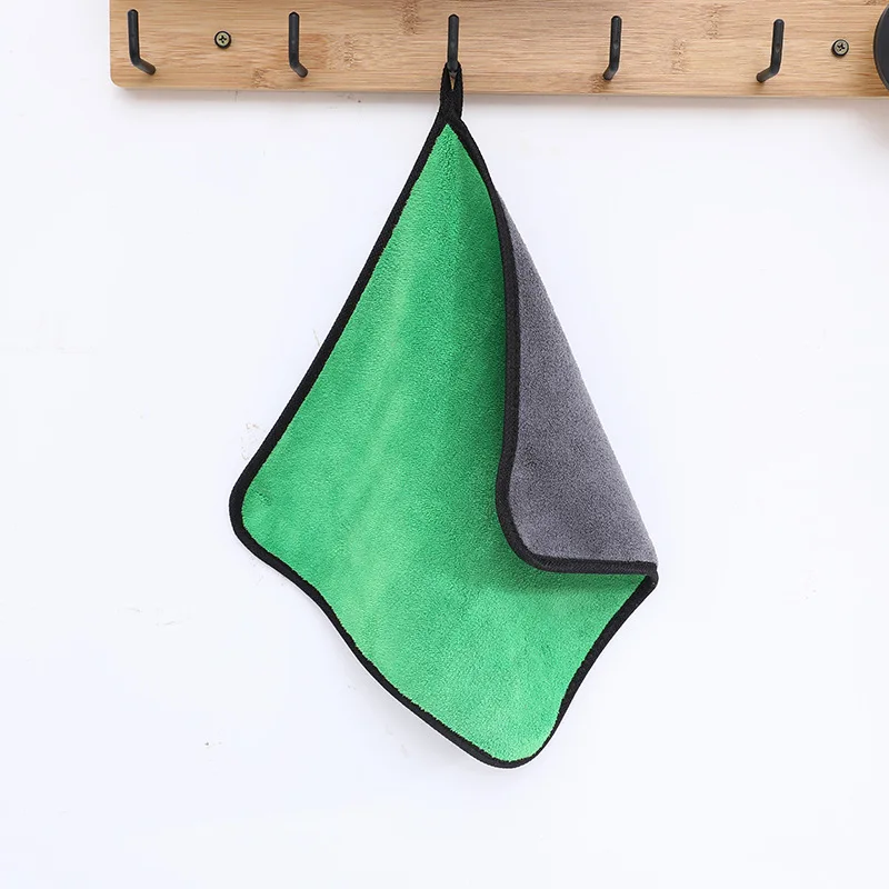 Высокая плотность салфетка для мытья автомобиля из кораллового флиса двусторонний абсорбент чистки автомобиля полотенце-зеленый