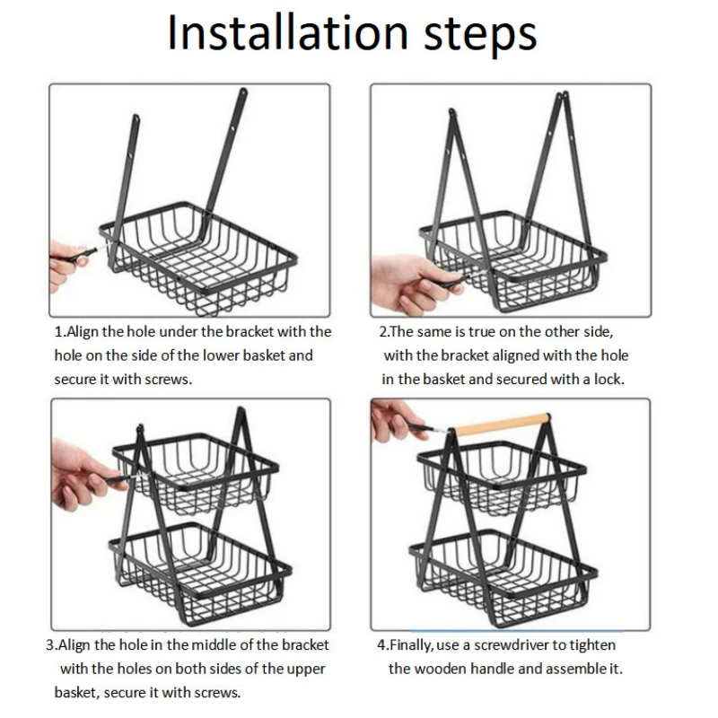 Afternoontime Dessert Doughnuts Black 2 Tier 3 Tier Metal Iron Vegetable Fruit Basket for Kitchen Counter