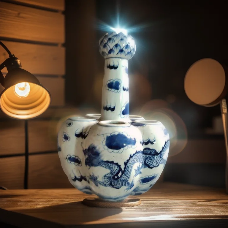 Jingdezhen Antique Porcelain Full Hand Painted Blue and White Double Dragon Vase with Five Holes