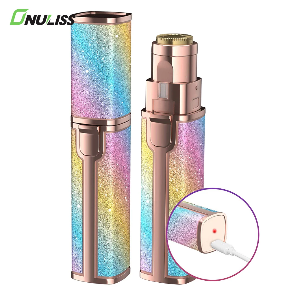 Dropshipping Mini Lipstick With Light USB charging Painless Face Trimmer Eye Brow Epilator Shaver Facial Hair Remover
