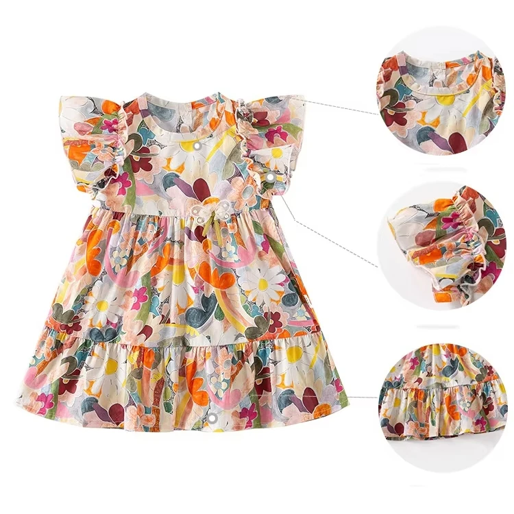 Детское хлопковое милое платье летняя юбка с цветочным принтом для девочек платья принцессы модная детская одежда