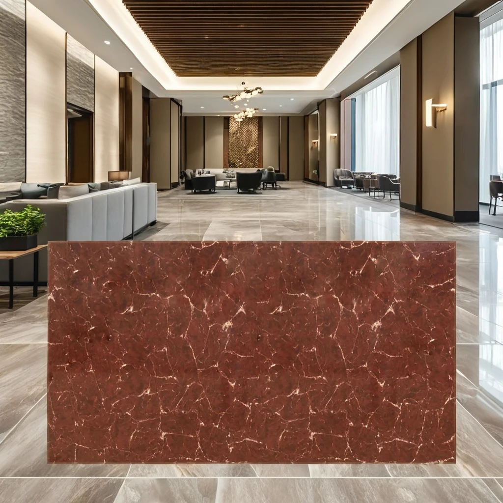 HZX Modern Red Quartz Stone Slab for Kitchen Island Countertops 3D Model Design Capable for Hotels