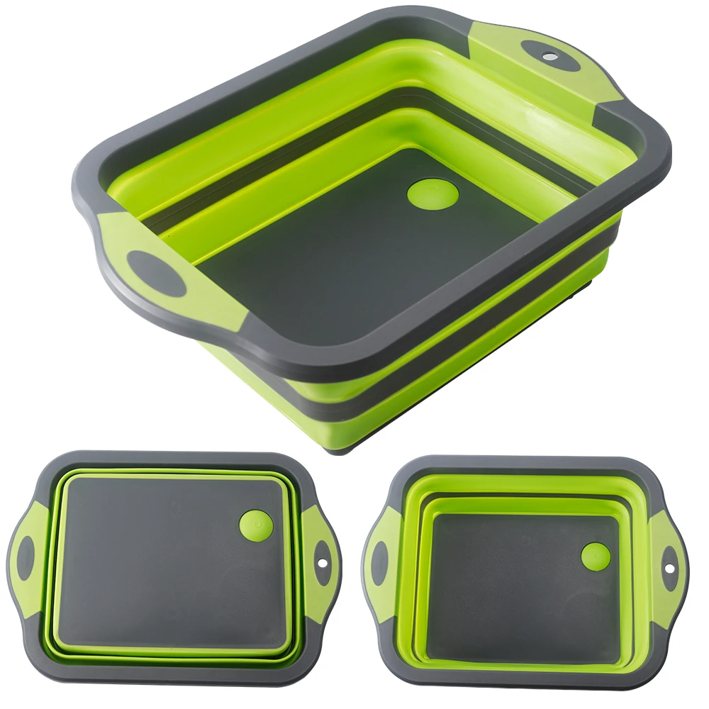 Kitchen Fruit Washing Basket portable Plastic Silicone Collapsible foldable chopping cutting board