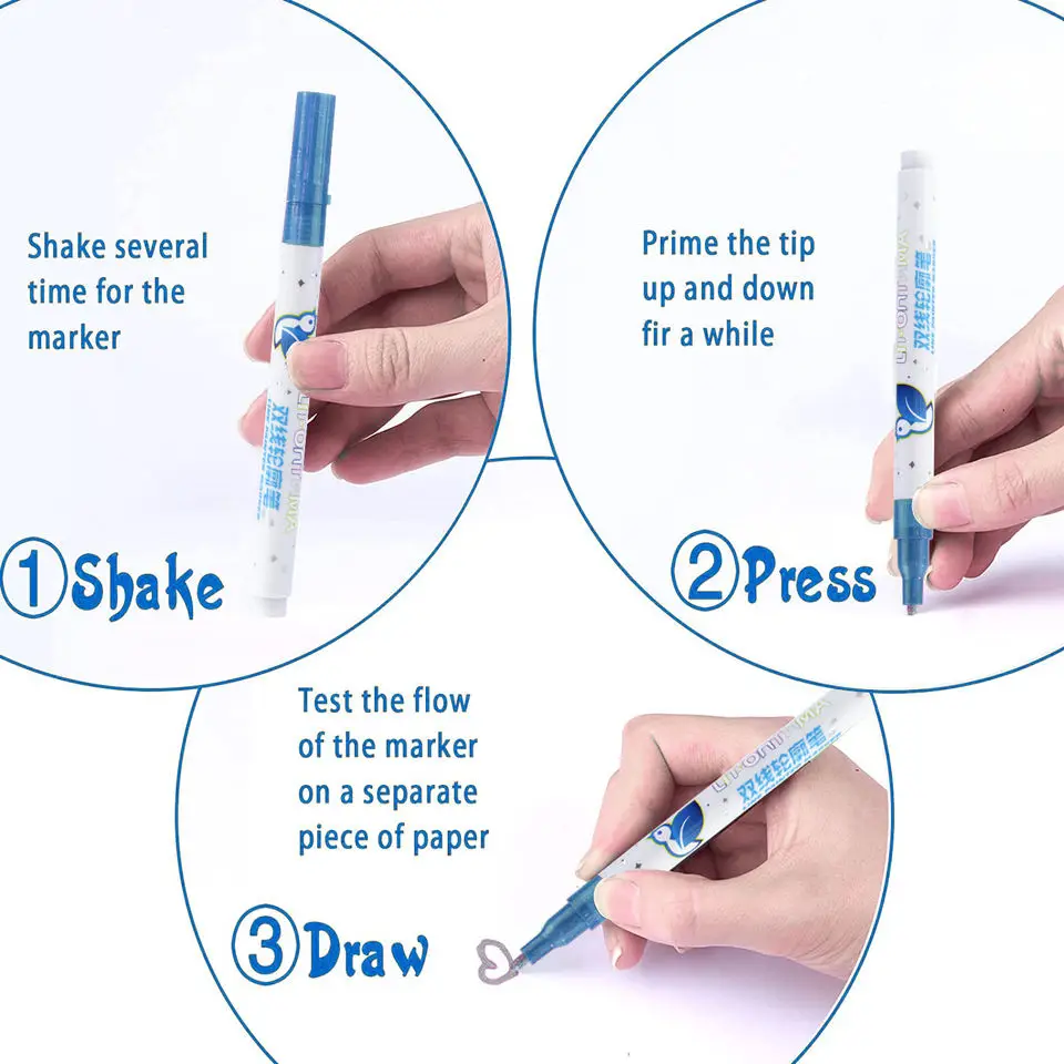 24 Colors Double-Line Contour Pen Gift Card Writing Drawing Double Line Outline Pen DIY Poster Contour Pen Suitable for Gift