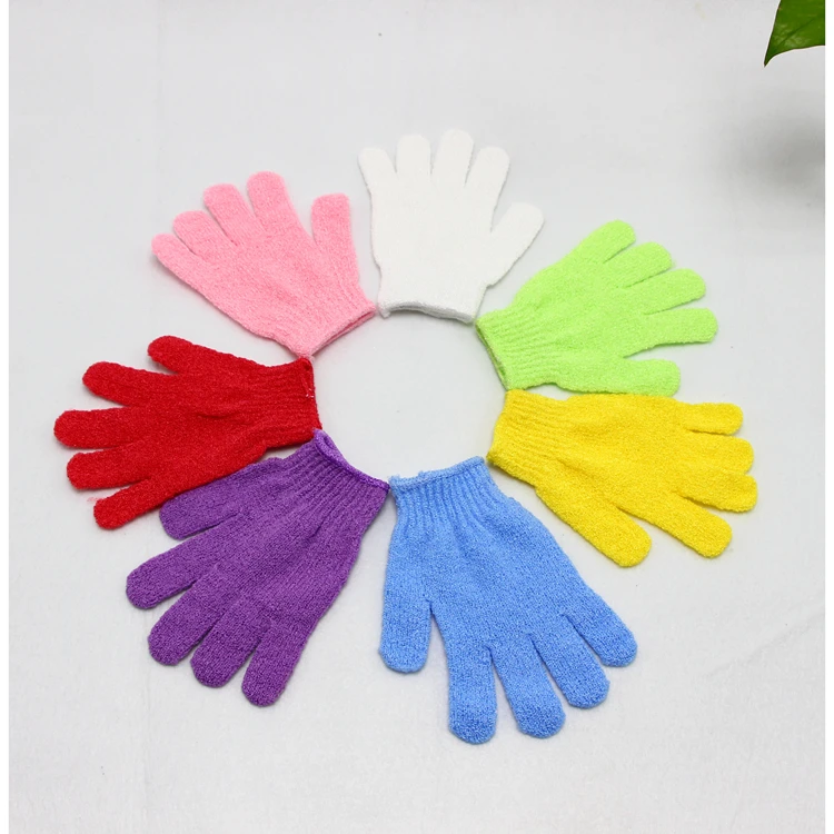 Custom Polyester Five Fingers Remover Body Exfoliating Korean Bath Gloves Body Scrubber Shower Exfoliating Bath Gloves