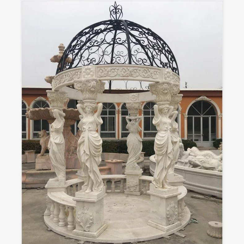 Outdoor White Marble Stone Column Gazebo